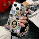 For iPhone 15 Handmade Diamond Purple Gemstone Scarf Bracelet PC Phone Case(Black) - 1