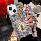 For iPhone 14 Plus Handmade Diamond Purple Gemstone Scarf Bracelet PC Phone Case(White) - 1