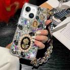 For iPhone 14 Plus Handmade Diamond Purple Gemstone Scarf Bracelet PC Phone Case(Black) - 1