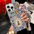 For iPhone 14 Pro Handmade Diamond Purple Gemstone Scarf Bracelet PC Phone Case(White) - 1