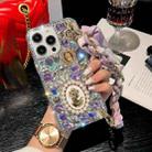 For iPhone 16 Plus Handmade Diamond Purple Gemstone Scarf Bracelet PC Phone Case(White) - 1