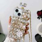 For iPhone 15 Crossbody Perfume Bottle Handmade Inlaid Diamond PC Phone Case(White) - 1