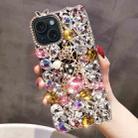 For iPhone 15 Handmade Bling Rhinestone Gemstone Fox PC Phone Case(Pink) - 1