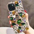 For iPhone 14 Plus Handmade Bling Rhinestone Gemstone Fox PC Phone Case(Green) - 1