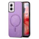 For Motorola Moto G Power 2024 5G Retro Magsafe Magnetic PU Back Cover Phone Case(Purple) - 1