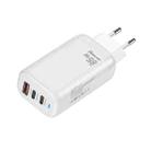 TE-65W GaN PD65W Dual USB-C+USB-A Laptop / Tablet Adapter，EU Plug(White) - 1