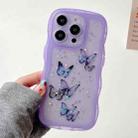 For iPhone 15 Pro Max Wave Edge Butterfly TPU Hybrid PC Phone Case(Purple) - 1