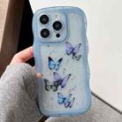 For iPhone 15 Pro Wave Edge Butterfly TPU Hybrid PC Phone Case(Blue) - 1