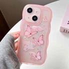 For iPhone 15 Plus Wave Edge Butterfly TPU Hybrid PC Phone Case(Pink) - 1