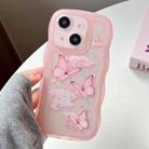 For iPhone 15 Wave Edge Butterfly TPU Hybrid PC Phone Case(Pink) - 1
