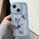 For iPhone 14 Plus Wave Edge Butterfly TPU Hybrid PC Phone Case(Blue) - 1