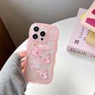 For iPhone 14 Plus Wave Edge Butterfly TPU Hybrid PC Phone Case(Pink) - 1