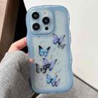 For iPhone 14 Pro Wave Edge Butterfly TPU Hybrid PC Phone Case(Blue) - 1