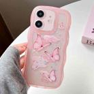 For iPhone 11 Wave Edge Butterfly TPU Hybrid PC Phone Case(Pink) - 1