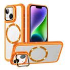 For iPhone 14 Plus Magsafe CD-grain Acrylic Hybrid TPU Phone Case(Orange) - 1