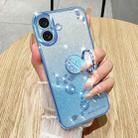 For iPhone 16 Gradient Glitter Immortal Flower Ring All-inclusive Phone Case(Blue) - 2