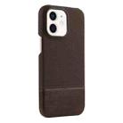 For iPhone 12 Stitching Cloth PU Shockproof Phone Case(Dark Brown) - 1