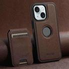 For iPhone 15 Suteni M2 Cross-Grain MagSafe Vertical Card Back Phone Case(Brown) - 1