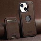 For iPhone 14 Plus Suteni M2 Cross-Grain MagSafe Vertical Card Back Phone Case(Brown) - 1