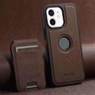 For iPhone 12 Suteni M2 Cross-Grain MagSafe Vertical Card Back Phone Case(Brown) - 1