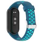 For Xiaomi Smart Band 9 / 9 NFC Holes Style Metal Connector Two Color Silicone Watch Band(Blue Teal) - 2