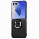 For Samsung Galaxy Z Flip7 5G Litchi Texture Leather Ring Phone Case(Black) - 1