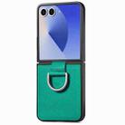 For Samsung Galaxy Z Flip7 5G Litchi Texture Leather Ring Phone Case(Green) - 1