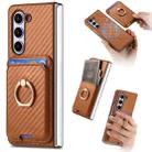 For Samsung Galaxy Z Fold6 Carbon Fiber Ring Card Bag Magsafe Phone Case(Brown) - 1