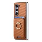 For Samsung Galaxy Z Fold6 Carbon Fiber Ring Card Bag Magsafe Phone Case(Brown) - 2