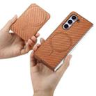 For Samsung Galaxy Z Fold6 Carbon Fiber Ring Card Bag Magsafe Phone Case(Brown) - 3