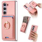 For Samsung Galaxy Z Fold6 Carbon Fiber Ring Card Bag Magsafe Phone Case(Pink) - 1