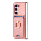 For Samsung Galaxy Z Fold6 Carbon Fiber Ring Card Bag Magsafe Phone Case(Pink) - 2