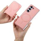 For Samsung Galaxy Z Fold6 Carbon Fiber Ring Card Bag Magsafe Phone Case(Pink) - 3