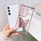 For Samsung Galaxy A15 Electrpolated 3D Butterfly Holder TPU Phone Case(Pink) - 1