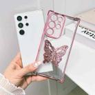 For Samsung Galaxy S22 Ultra 5G Electrpolated 3D Butterfly Holder TPU Phone Case(Pink) - 1