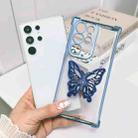 For Samsung Galaxy S22 Ultra 5G Electrpolated 3D Butterfly Holder TPU Phone Case(Blue) - 1