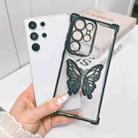 For Samsung Galaxy S22 Ultra 5G Electrpolated 3D Butterfly Holder TPU Phone Case(Black) - 1