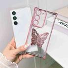 For Samsung Galaxy S22 5G Electrpolated 3D Butterfly Holder TPU Phone Case(Pink) - 1