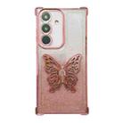 For Samsung Galaxy S24 5G Electroplated Glitter 3D Butterfly Four-corner Shockproof TPU Phone Case(Gradient Pink) - 1