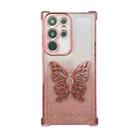 For Samsung Galaxy S23 Ultra 5G Electroplated Glitter 3D Butterfly Four-corner Shockproof TPU Phone Case(Gradient Pink) - 1