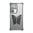 For Samsung Galaxy S23 Ultra 5G Electroplated Glitter 3D Butterfly Four-corner Shockproof TPU Phone Case(Gradient Black) - 1