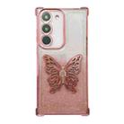 For Samsung Galaxy S22+ Electroplated Glitter 3D Butterfly Four-corner Shockproof TPU Phone Case(Gradient Pink) - 1