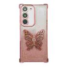 For Samsung Galaxy S22 5G Electroplated Glitter 3D Butterfly Four-corner Shockproof TPU Phone Case(Gradient Pink) - 1