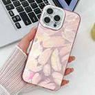 For iPhone 16 Pro Max Plating Glitter Texture TPU Phone Case with Lens Film(Pink Feathers) - 1