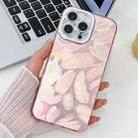 For iPhone 16 Pro Plating Glitter Texture TPU Phone Case with Lens Film(Pink Feathers) - 1