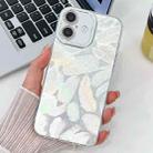 For iPhone 16 Plus Plating Glitter Texture TPU Phone Case with Lens Film(White Feathers) - 1