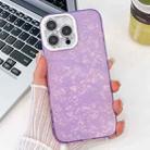 For iPhone 14 Pro Plating Glitter Texture TPU Phone Case with Lens Film(Purple Shell Pattern) - 1