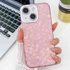 For iPhone 15 Plating Glitter Texture TPU Phone Case with Lens Film(Pink Shell Pattern) - 1