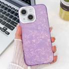 For iPhone 15 Pro Plating Glitter Texture TPU Phone Case with Lens Film(Purple Shell Pattern) - 1