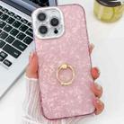 For iPhone 16 Pro Max Plating Glitter Texture Ring Holder TPU Phone Case with Lens Film(Pink Shell Pattern) - 1